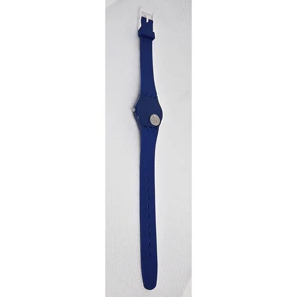 Women's Swatch Swiss Round White Dial Blue White Blue Red Rubber Strap Watch 04 - Picture 7 of 8